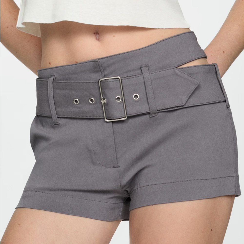 Mango Women's High Waist Belted Shorts in Gray